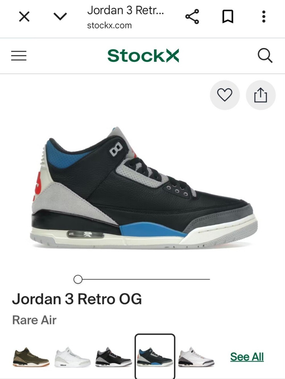 Nike Air Jordan 3 Retro OG Rare Air Sneakers New in Box 11.5 Men's